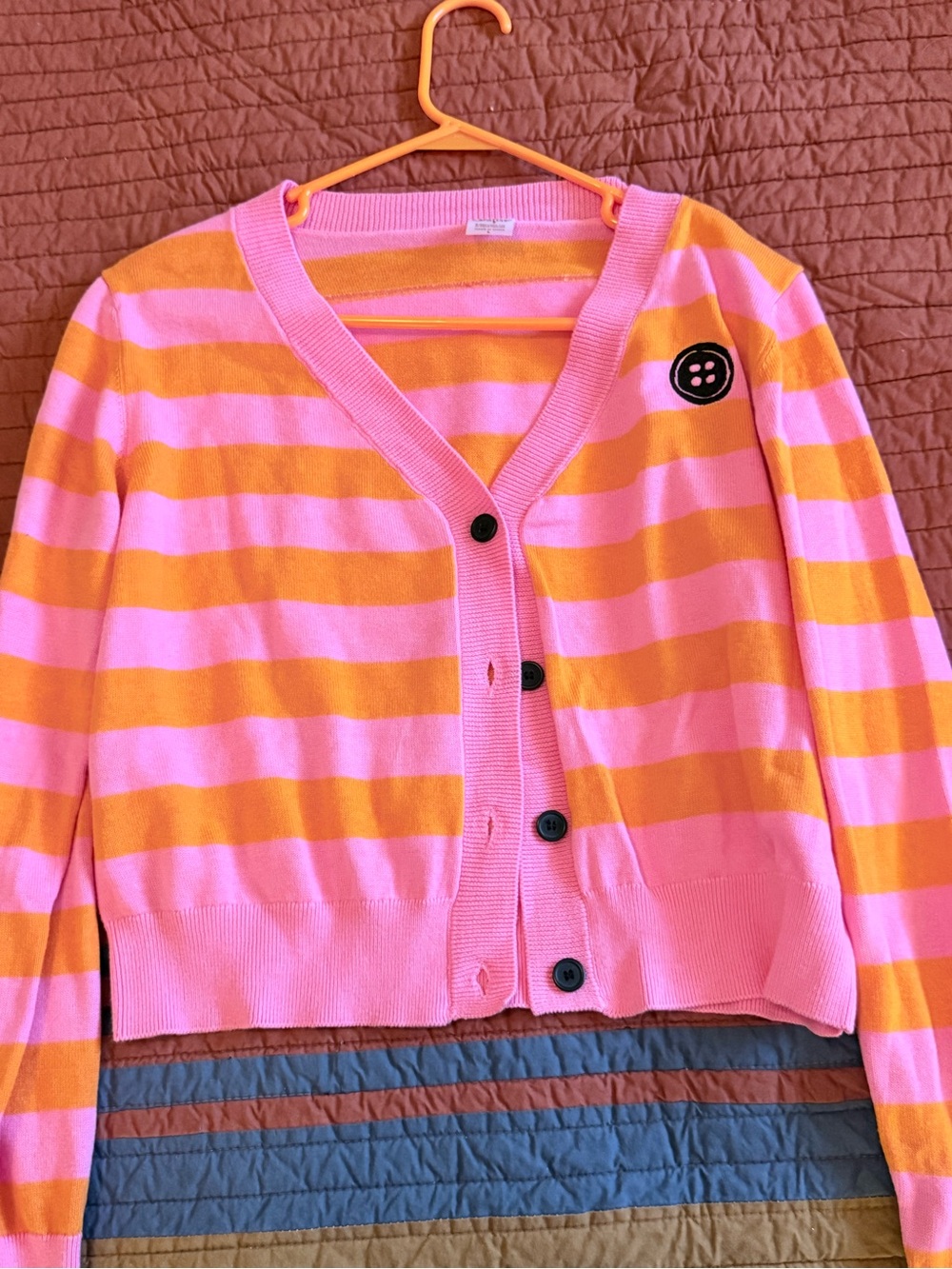 Coraline Striped Pink and Orange V-Neck Button-Front Cardigan